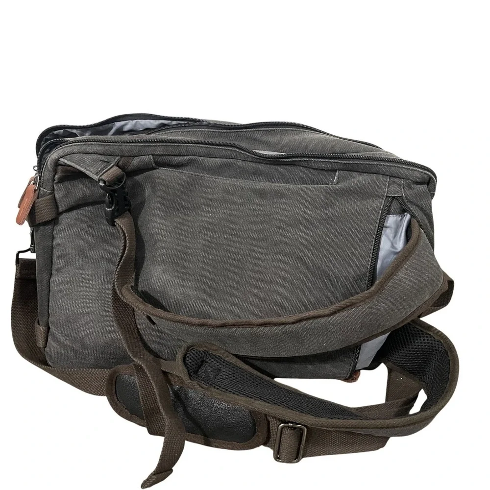 Canvas Convertible Backpack Messenger Bag Olive Green Travel Laptop Briefcase